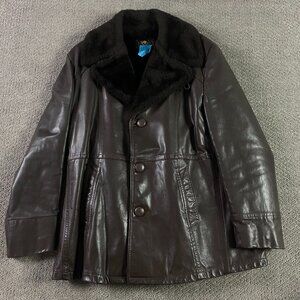 Vintage Fleur de Lys Leather Jacket Medium Short Faux Fur Collar Fight Club Pimp